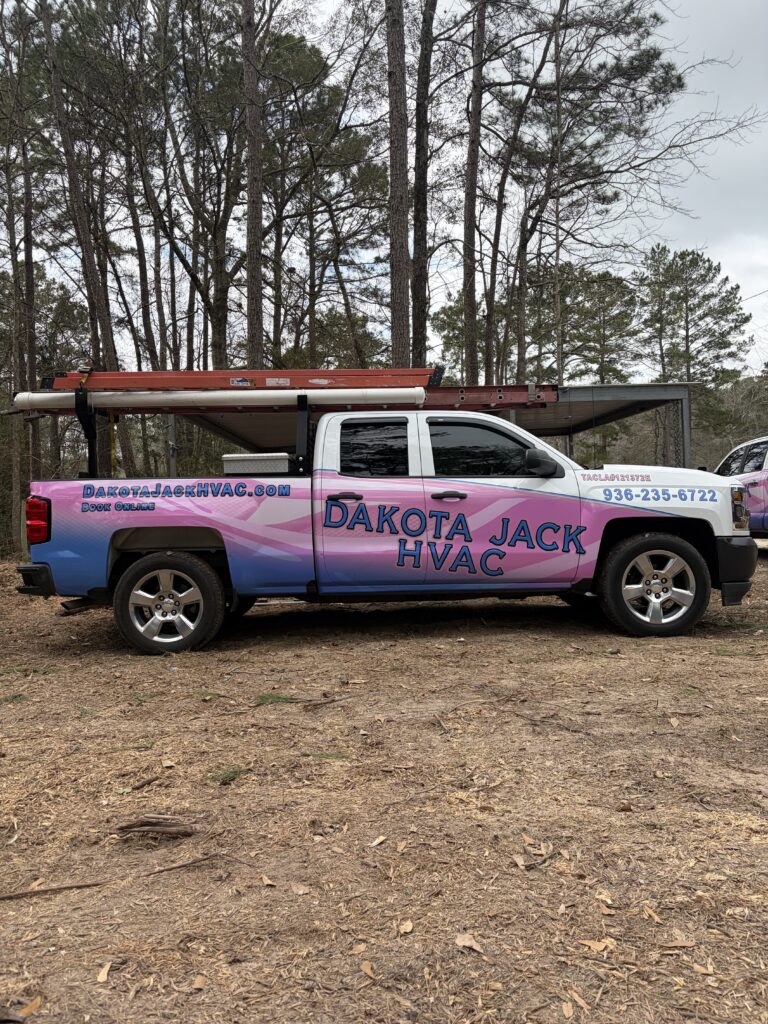 Pink AC air conditioning heating service repair work truck