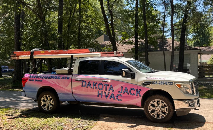 Pink work truck Dakota Jack HVAC